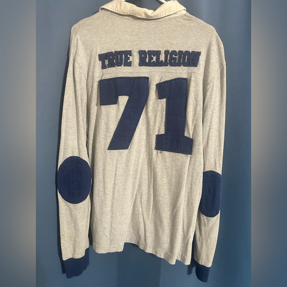True Religion long sleeve polo with denim lettering